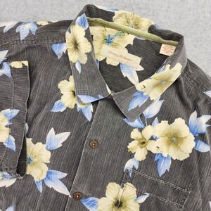 Tommy Bahama‎ Men's XL Silk Gray Tropical Floral Short Sleeve Button Front Shirt
